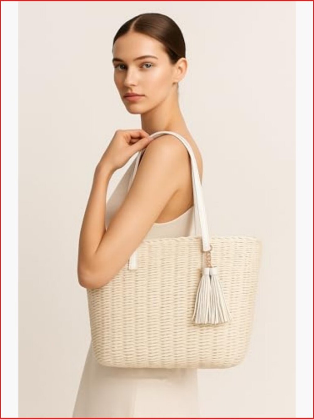 M Size Straw Tote Bag Woven Handmade Shoulder Bag Handbag - Picture 3 of 7